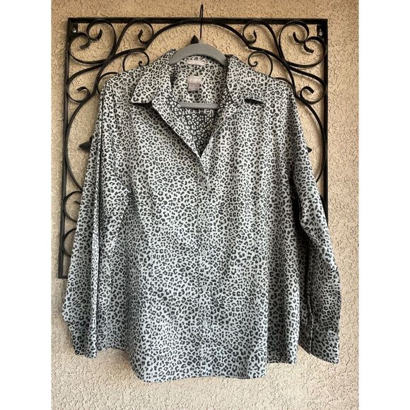 Chico's Tops - Chicos no iron CoolMax cheetah print shirt Size 2  gray